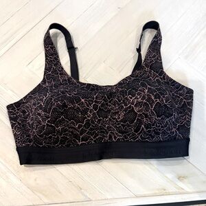 Lululemon Athletica Black and Pink Lace Print Sports Bra, Size 34D